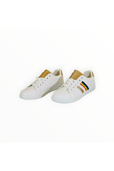 OEM Women's Unisex Rainbow Vegan Leather Sport Shoes, White, Size 38 EU
