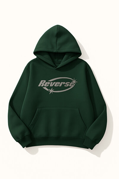 CLASSY.MODA Hanorac unisex cu glugă cu trei fire, cu imprimeu inversat, cu bu...