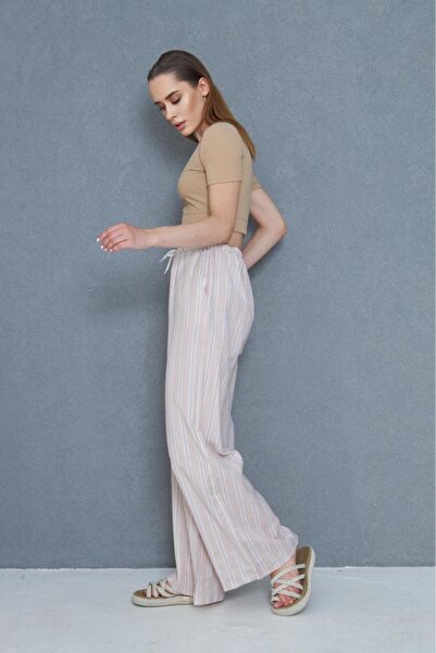 Pasaklı Giyim Kadın Bol Paça Poplin Pantolon – Cepli, Beli Bağcıklı, Fisto Detaylı, Rahat Kesim 3757176