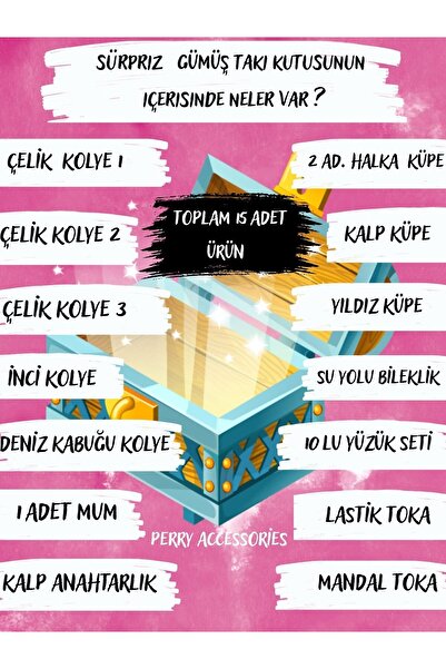 Perry Accesories SÜRPRİZ GÜMÜŞ TAKI kavanozu stilinde 15 ADET ÜRÜN İÇEREN SÜRPRİZ HEDİYE KUTUSU TAKI KUTUSU