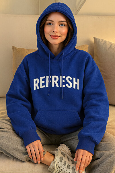 CLASSY.MODA Жіночий тринитковий худі з капюшоном REFRESH з принтом, зручний оверсайз з кишенями-кенгуру