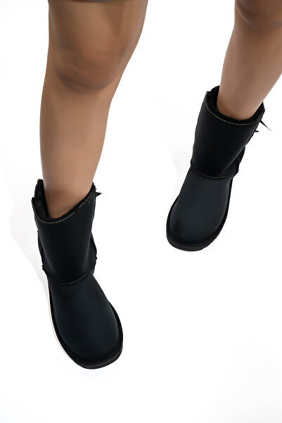 Shupe Kadın Süet Kurdeleli Orta Boy Içi Kürklü Kışlık Taban Siyah Bot