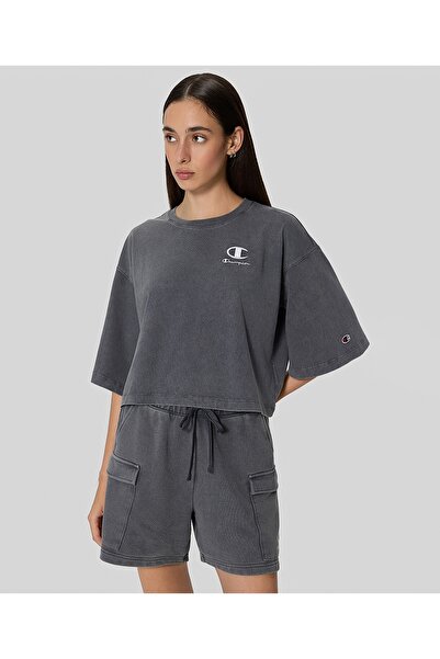 Champion Icons Plush Wash Crewneck T-Shirt Gray Women's T-Shirt -118023-Vs517