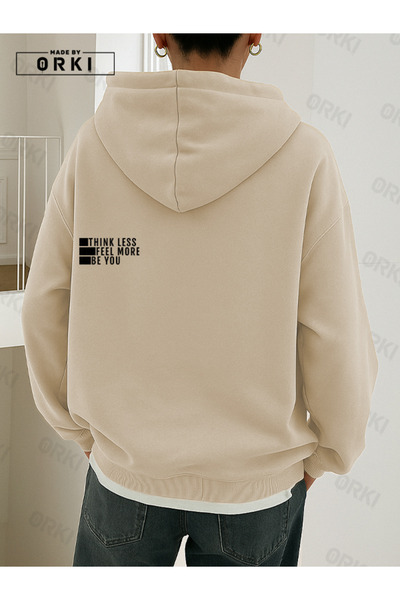 EFFRENATU Women's Beige Oversize Hooded Sweatshirt – “Be You” Text Printed, Kangaroo Pocket