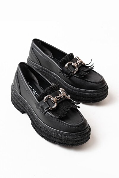 ETİLER COLLECTION 749-750 Black Buckle Daily High-Sole Loafer Shoes