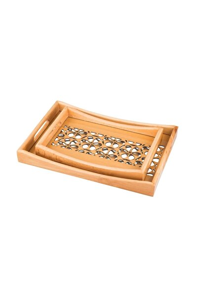 ORIAN 2-piece wooden tray set with decorative floor and clear acrylic insulating layer