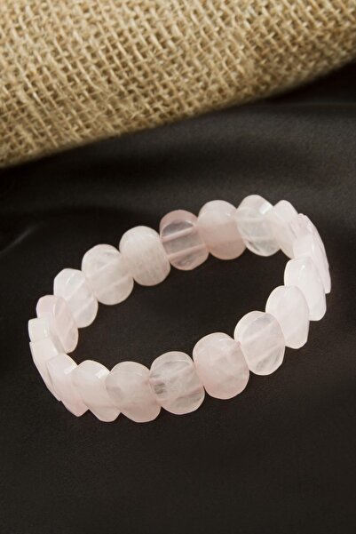 CT STONES سوار من الحجر الطبيعي من الكوارتز الوردي الأصلي بقطع بيضاوية