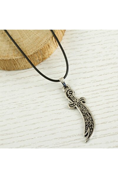 Marsilyan Zülfikar Sword Metal Vinlex Leather Necklace Ilkel-Bjt940