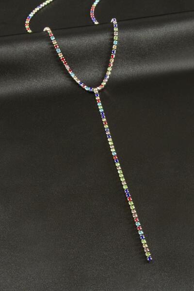 Marsilyan Steel y necklace with ribbon stone 2 mm