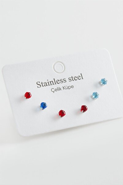 ZERO LAND 6 Pieces Round Zircon Single Stone Steel Earrings