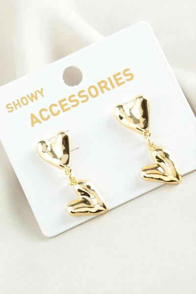 ZERO LAND Hn-Shop Heart Trend Metal Earrings-Yellow