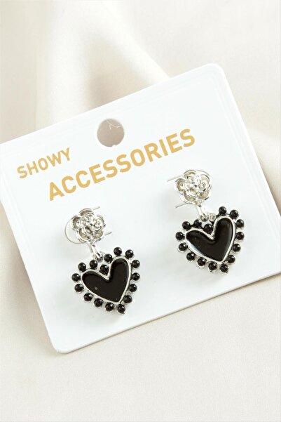 ZERO LAND Hn-Shop Heart Trend Metal Earrings-Silver Color