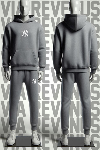 Vordevia Printed Hooded Sweatshirt and Sweatpants Unisex Sportswear Set