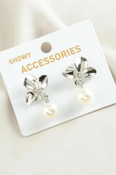 ZERO LAND Ds-Derin Orchid Trend Pearl Earrings-Silver Color