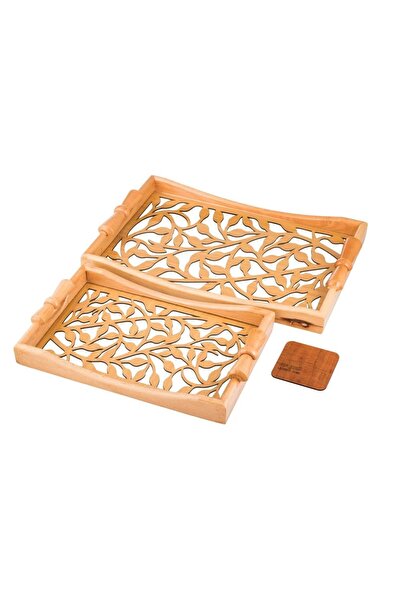 ORIAN 2-piece wooden tray set with bow handle, decorative floor, and clear acrylic insulating layer