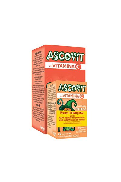 perrigo Pachet Ascovit cu Vitamina C cu aroma de capsuni 100 mg, 60 comprimate,