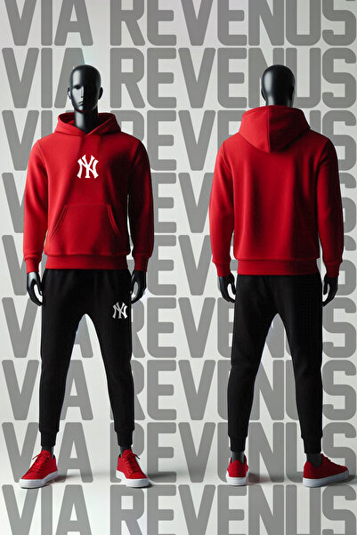 Vordevia Printed Hooded Sweatshirt and Sweatpants Unisex Sportswear Set