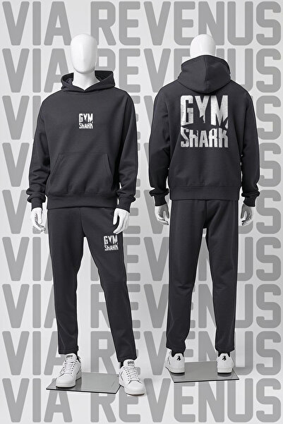 Vordevia Gym Printed Hooded Sweatshirt and Sweatpants Unisex Sportswear Set