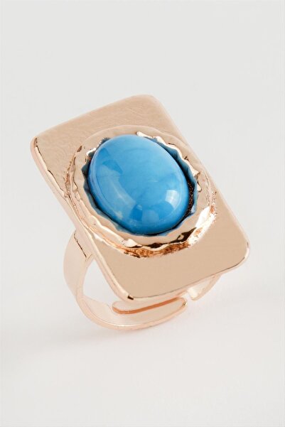 ZERO LAND FLZ-SHOP خاتم من الحجر الفيروزي المستطيل الشكل - روز