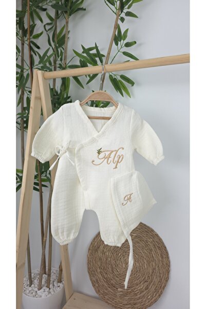 gros shop Müslin Yeni Doğan 4Katlı Organik %100Pamuk Kişiye Özgü Nakışlı Hast...