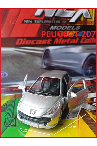 OYUNCAKSAHİLİ PEUGEOT 207 DİECAST METAL MODEL 1,36 ÇEKBIRAK PEJO 207 KAPILARI AÇILIR GRİ