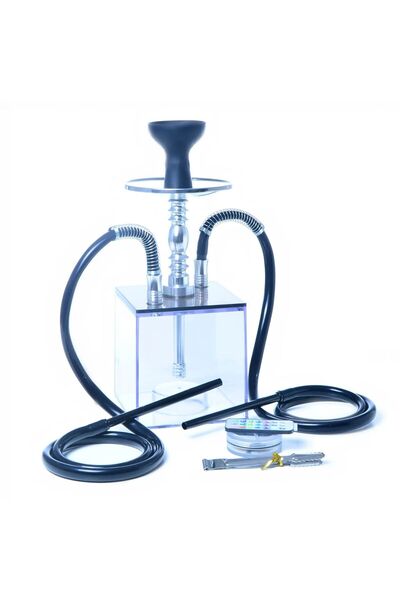 l'elefante Modern Square Fiberglass Hookah with 2 Hose | Portable and Lightweight Hookah with Metal Pole and Base