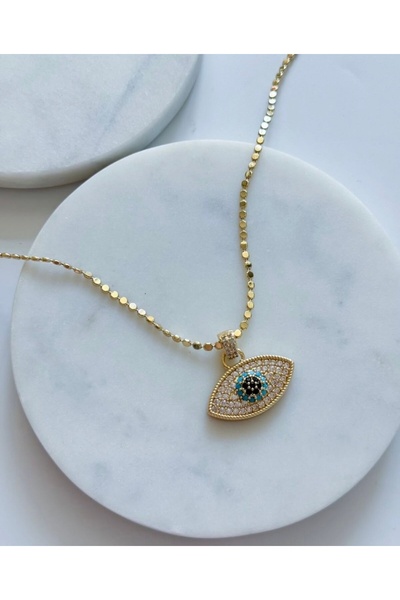 mibrillo قلادة عين الحسد من حجر الزركون مع سلسلة فولاذية مطروقة