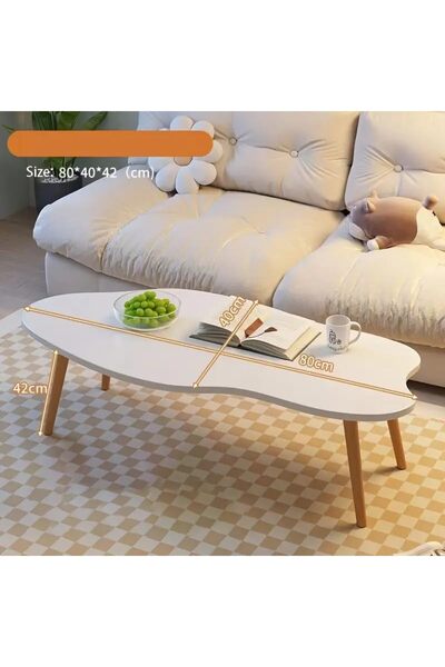 Türkiye Coffee Table - Lightweight Hardwood, No Assembly Required, 80x40x42cm, White Living Room Center Tabl