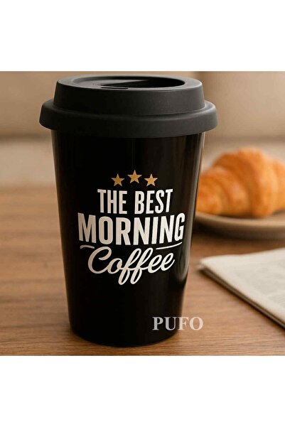 PUFO Best Coffee travel mug for coffee with silicone lid, 380 ml, black