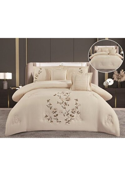 smart home لحاف مزدوج - طقم أغطية سرير فاخر مطرز من 8 قطع مصنوع من ألياف دقيق...