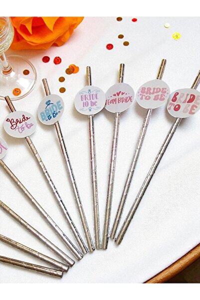 Armada 10 Adet Bride To Be Bekarlığa Veda Temalı Gümüş Silver Metalize Kağıt Pipet