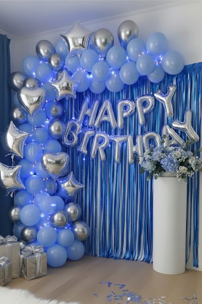 Baloncu Nene Ασημένιο σετ μπαλονιών με αλουμινόχαρτο για χαρούμενα γενέθλια Ανοιχτό μπλε ασημί στολίδια για πάρτι γενεθλίων