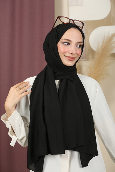 aldyoo Plain Pattern Cotton Viscose Shawl Black