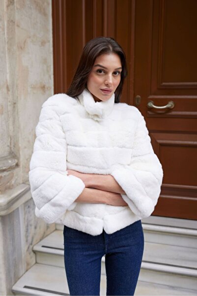 Levin Peak Nevea Hakiki Kürk Mont Beyaz