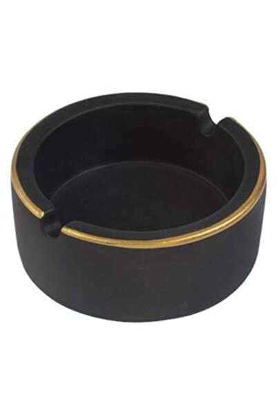 OEMKARBON Scrumieră rotundă din ciment, neagră, cu margine aurie, Ø8,5 x 3,5 cm