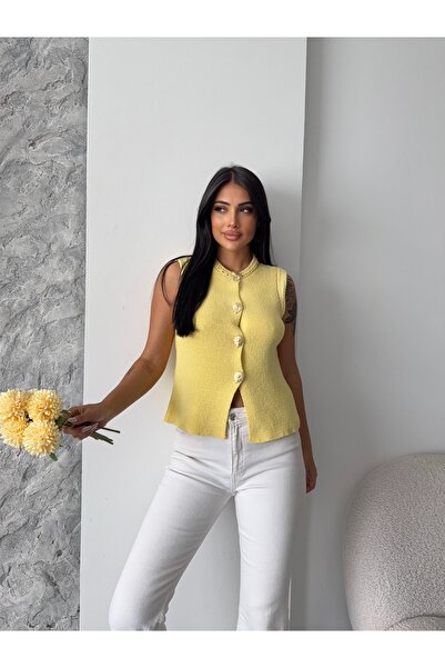 Lovely butik CARDIGAN TRICOTAT FEMEI CU DETALII DE BUTON AURIE LA FATA