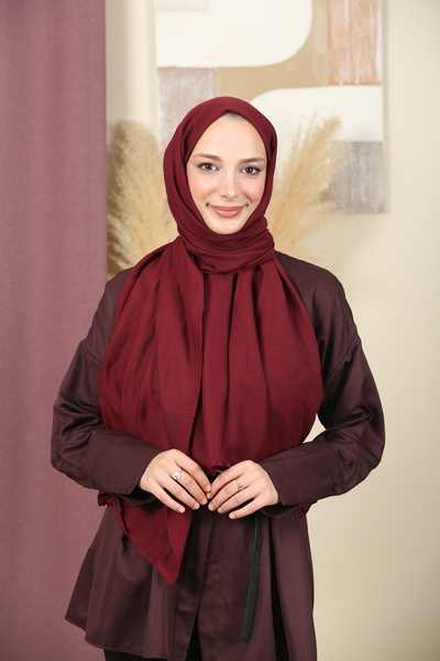 aldyoo Plain Pattern Cotton Viscose Shawl Burgundy