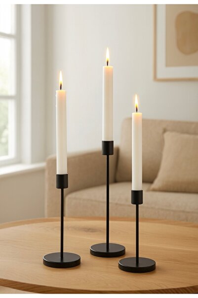 Fico Home Luxury Şamdan Mumluk Metal Gövde Şık Görsellik Katar 3 lü set Mum H...