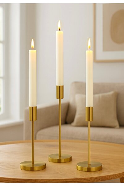 Fico Home Luxury Şamdan Mumluk Metal Gövde Şık Görsellik Katar 3 lü set Mum Hariç