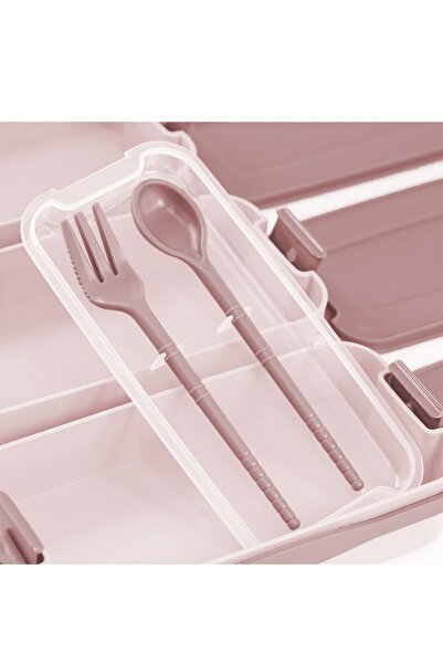 afifehome 3-Tier Lunch Box with Lid and Cutlery Gondol Lunch Box - Pink 1260 ml