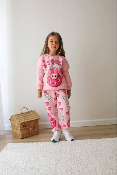 ARBİ kids Girls' Labubu Printed Three-Thread Embroidered Suit Back to School