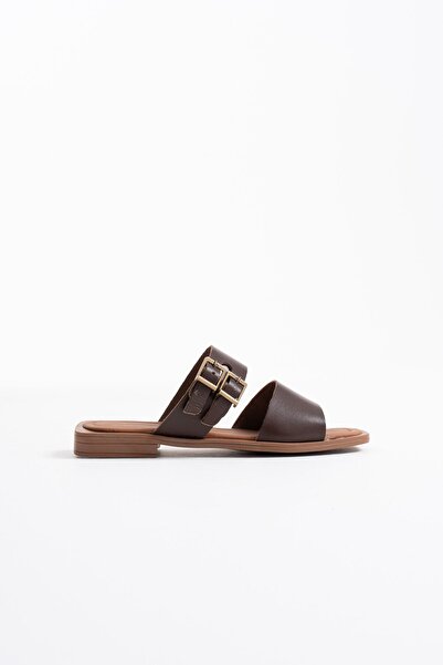 ETİLER COLLECTION Alessi genuine leather slippers in bitter coffee