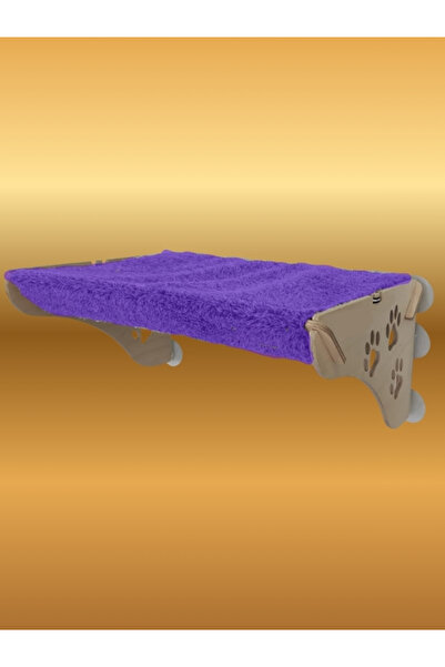 Mavi Kaktüs PetEvreni Büyük Boy Ahşap Cama Yapışan Kedi Yatağı Vantuzlu