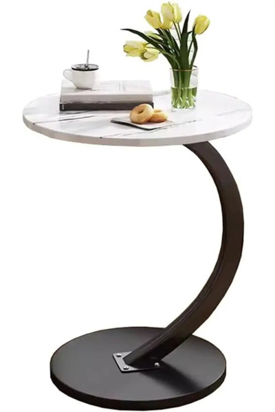Crestj C-Shaped Side Table Set, 4 Pieces, Wooden Top and Metal Legs | Coffee Table 40x40x60 cm | White