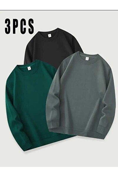 blackbonds 3lü kombin rekler baskısız basic bisiklet yaka sweatşhirt
