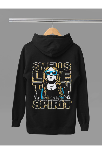 MAGORS سترة روك قطنية مطبوعة بأكمام طويلة وقلنسوة من نيرفانا بثلاث خيوط