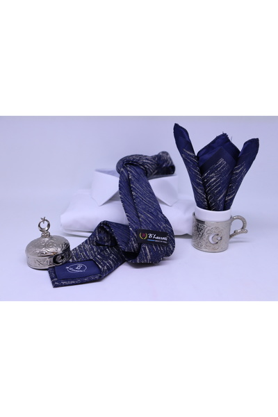 B'lazzotti Woven Handkerchief Tie for Men Navy Blue