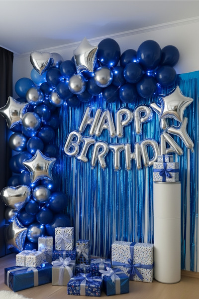 Baloncu Nene Gold Happy Birthday Foil Balloon Set Blue Silver Birthday Party Decorations