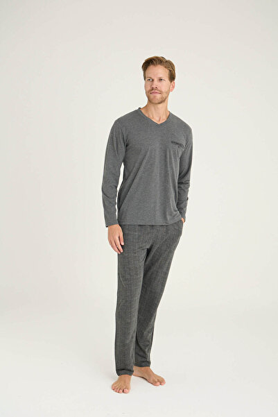 KLY Чоловічі піжами з коміром V-подібної форми для комфортного сну