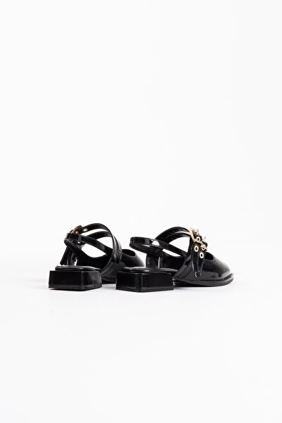 Loyano Bella Blues Black Patent Leather Belt Detailed Women's Heeled Shoes